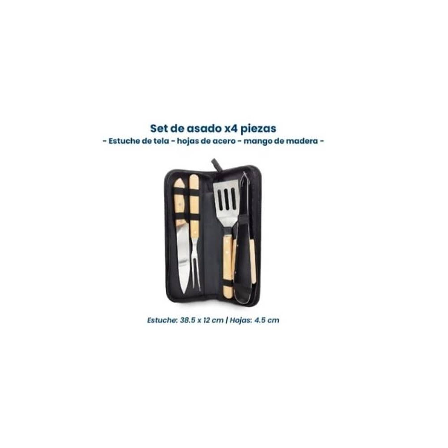 Set Asador 4 Piezas Mango Madera Con Estuche. image number 2.0