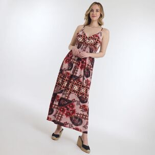 Vestido Largo Pabilo Escote Cruzado Y Panal Elásticado En Espalda Mujer Geeps