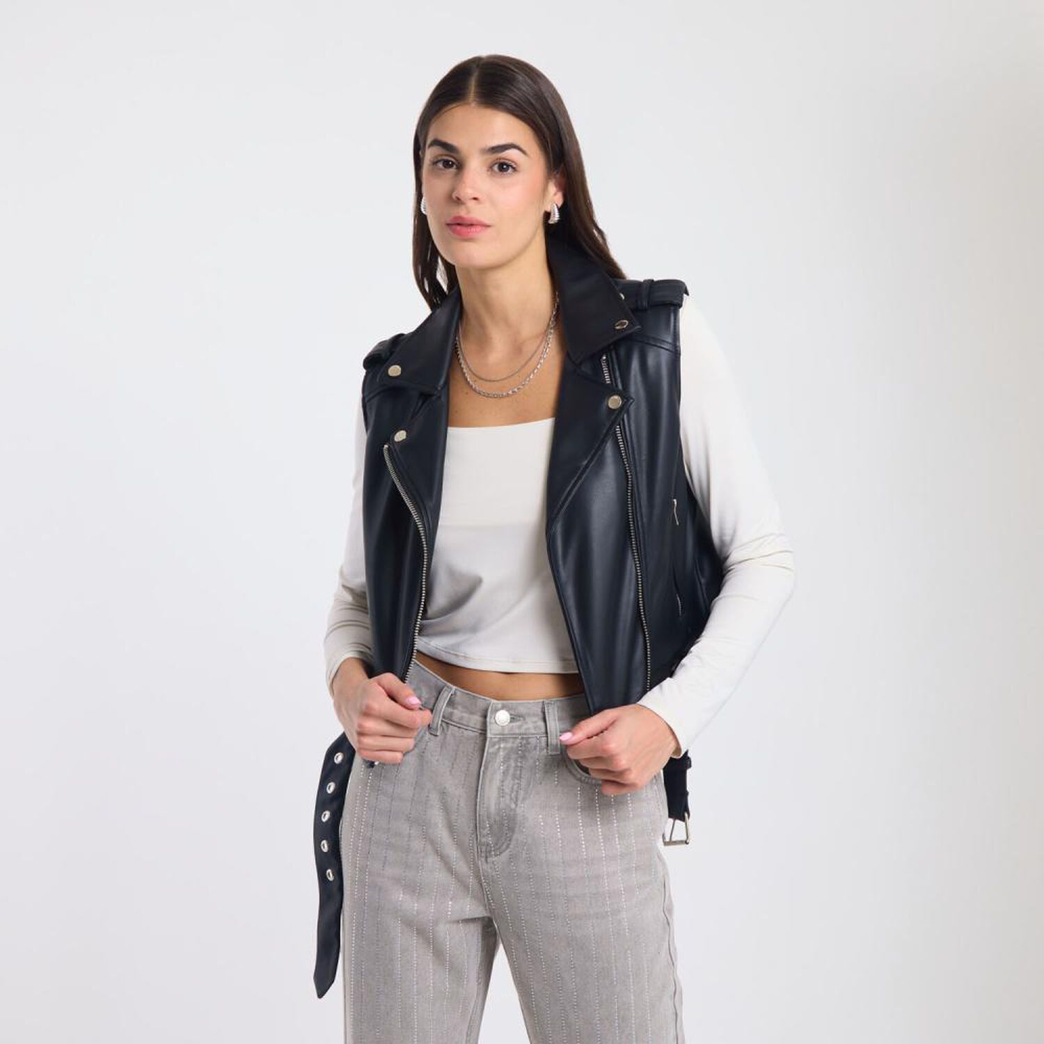 Chaqueta Ecocuero Sin Mangas Cuello Solapa Mujer Rolly Go image number 0.0