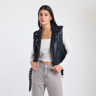 Chaqueta Ecocuero Sin Mangas Cuello Solapa Mujer Rolly Go