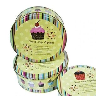 Set De 3 Canister Redondos De Metal Dise&ntilde;o Cupcakes
