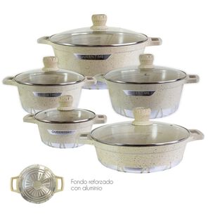 Bater&iacute;a De Cocina 10 Piezas Altas Granito Antiadherente Beige
