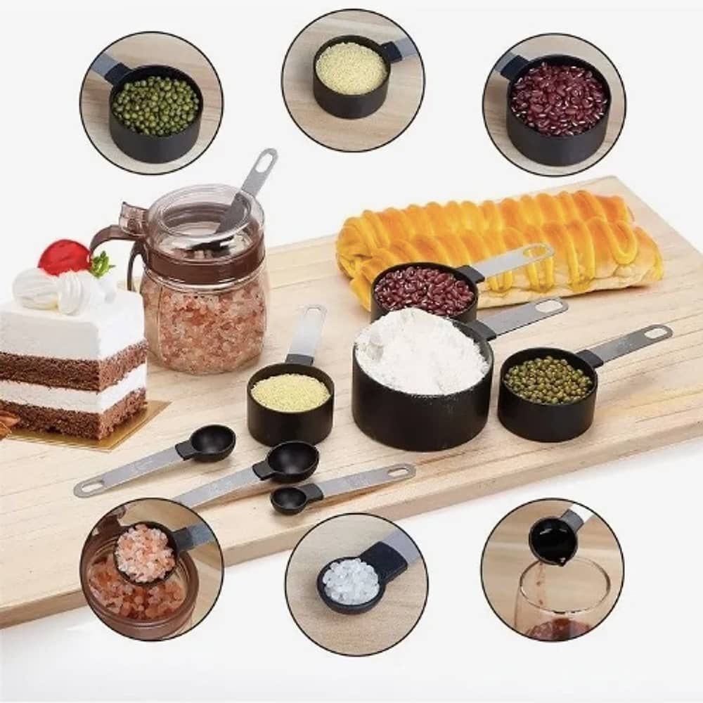 4 Cucharas + 4 Tazas Medidora Mango Acero Inoxidable image number 1.0