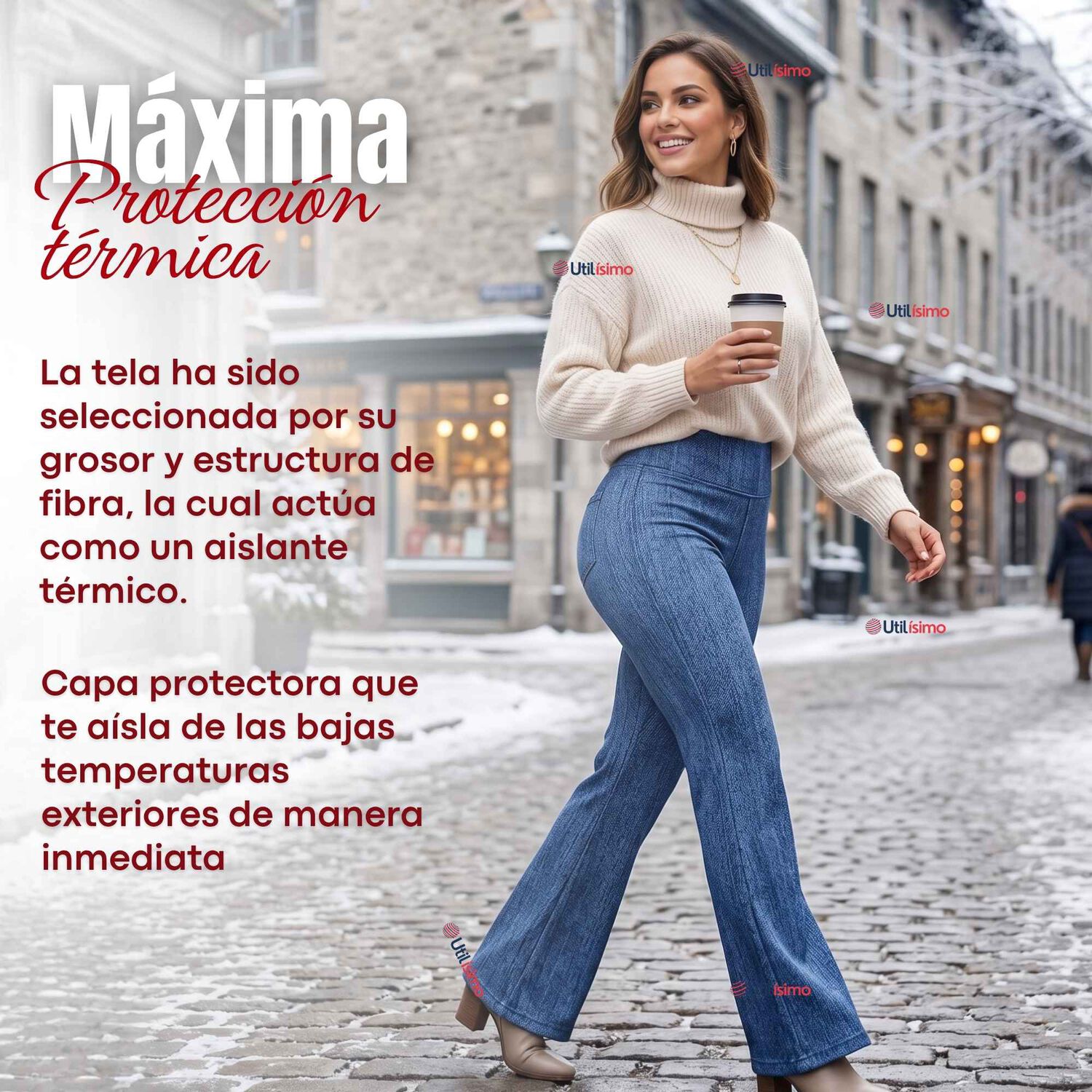 Calza Pantal&oacute;n Polar Con Chiporro Palazzo Mujer Elasticada T&eacute;rmica Azul Jeans image number 8.0