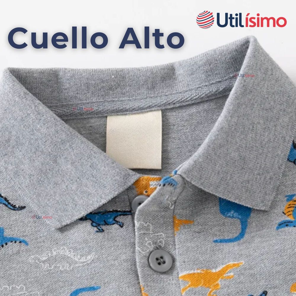 Polera Piqu&eacute; Manga Larga Ni&ntilde;o Con Estampado De Dinosaurios Gris image number 3.0