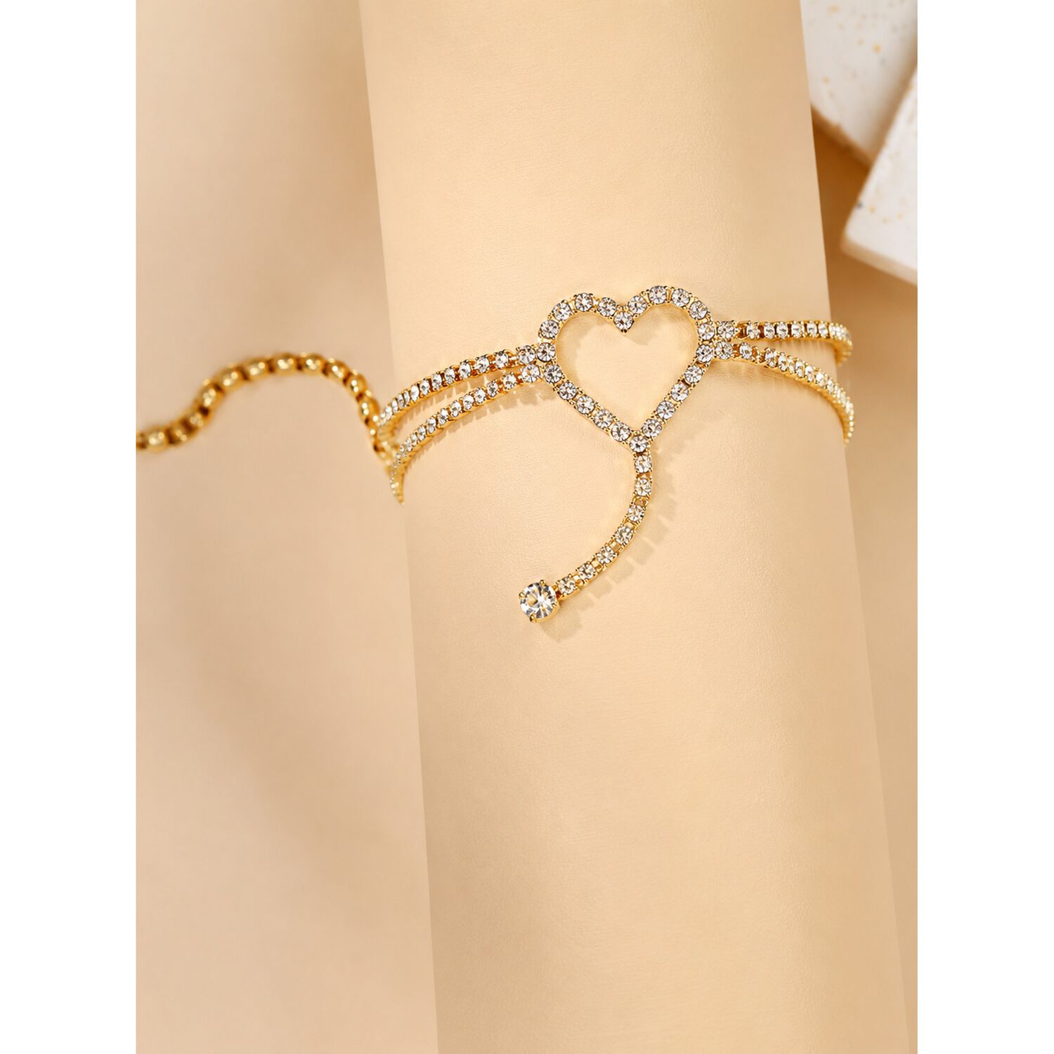 Pulsera Tobillera Diamante De Imitaci&oacute;n Adorno De Coraz&oacute;n image number 3.0