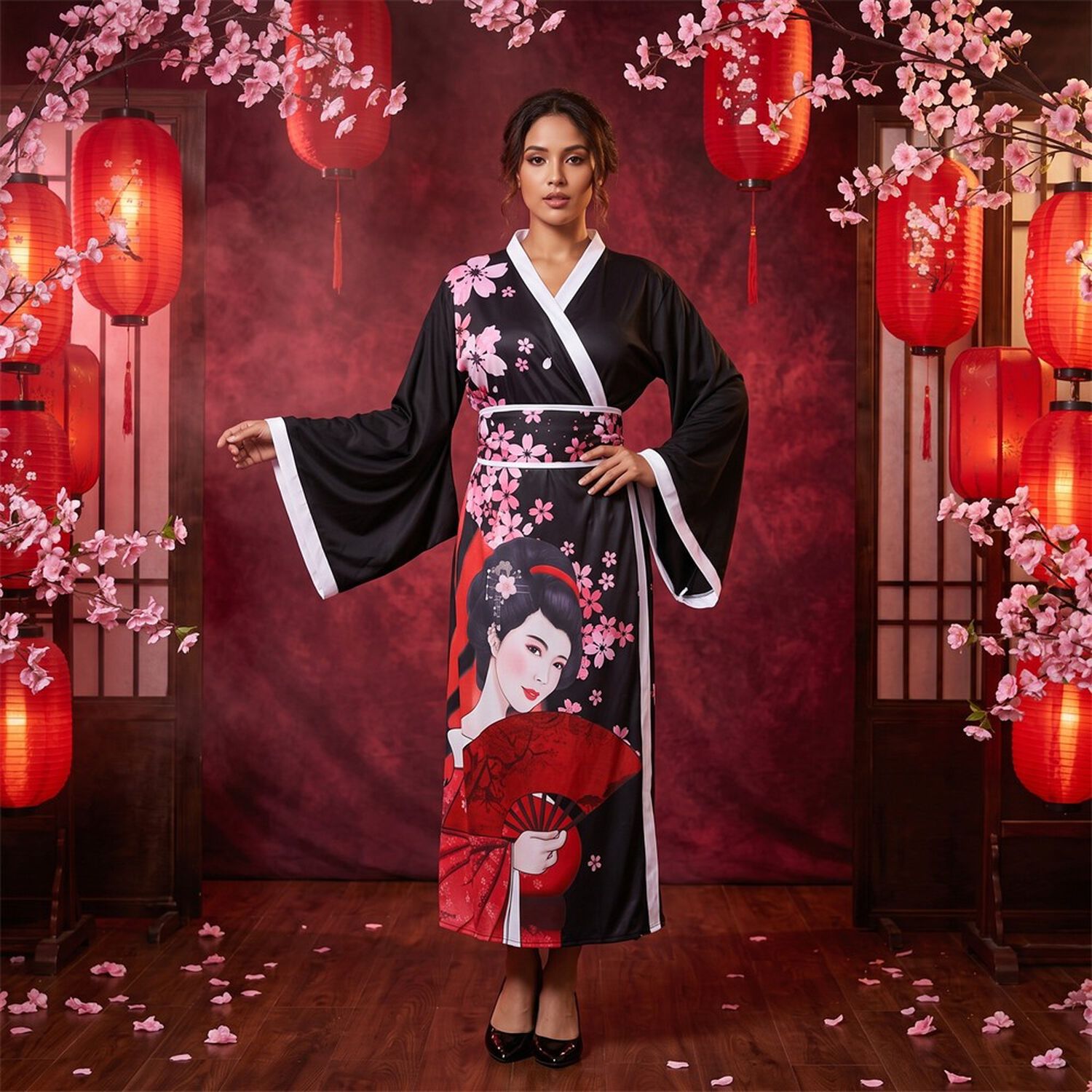 Kimono Elegante Tradicional Japon&eacute;s Mujer Obi Incluido image number 0.0