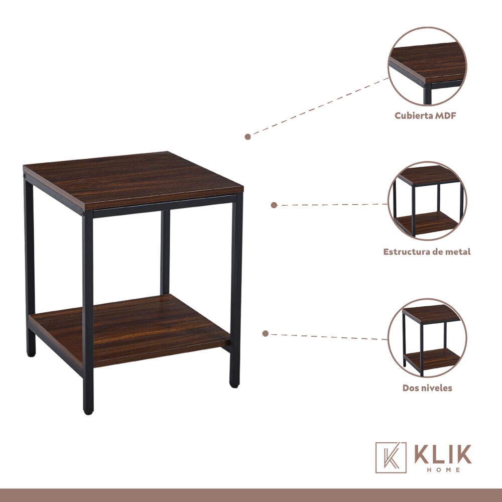 Velador Mesa Auxiliar Lateral De 2 Niveles - Madera Oscura Walnut image number 2.0