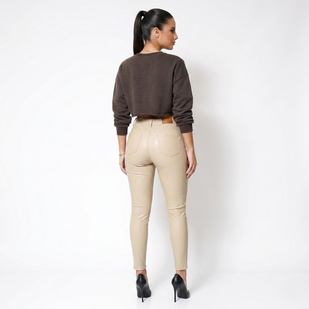 Pantalon Ecocuero Pu Tiro Alto Mujer image number 2.0