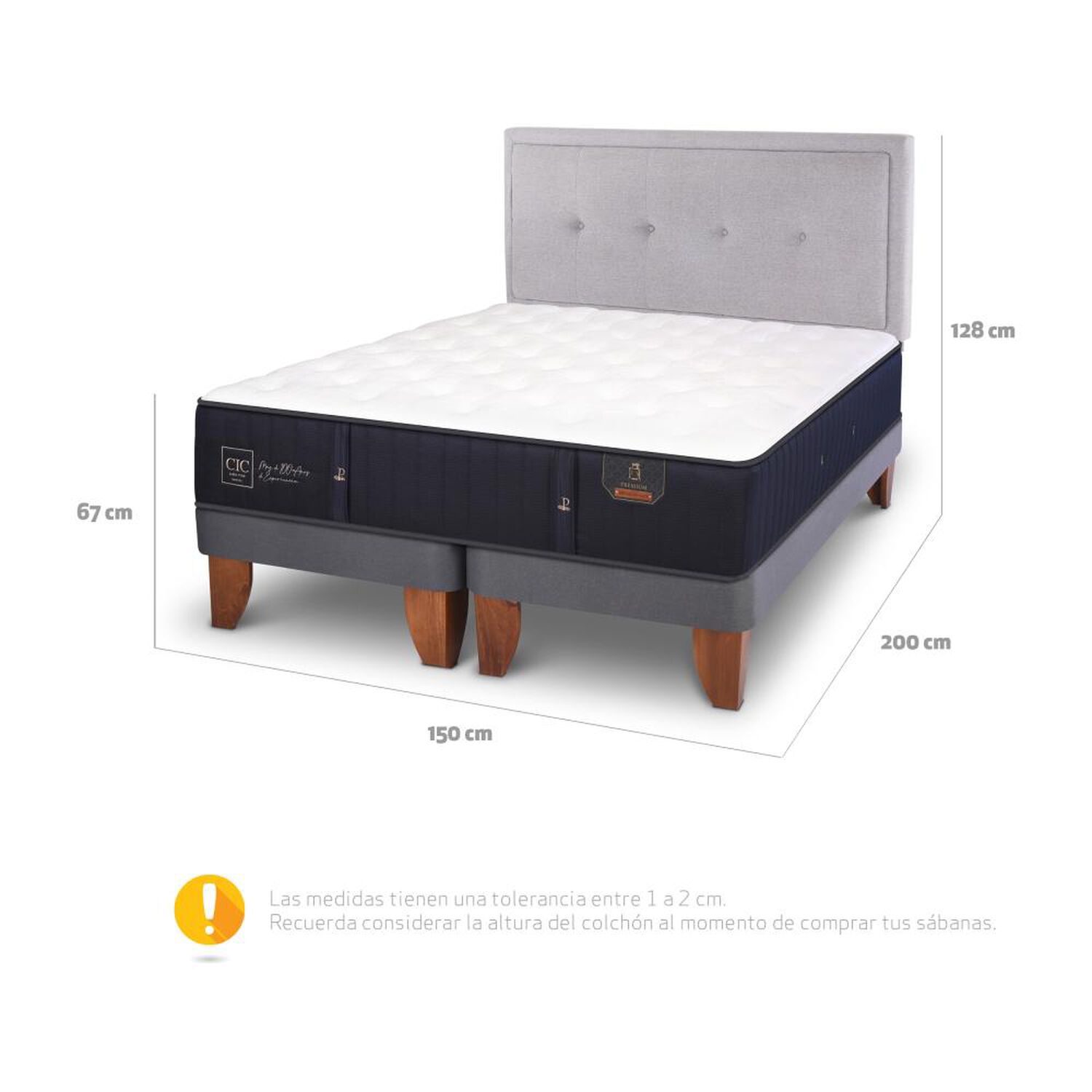 Cama Europea Cic Premium / 2 Plazas / Base Dividida + Respaldo image number 4.0