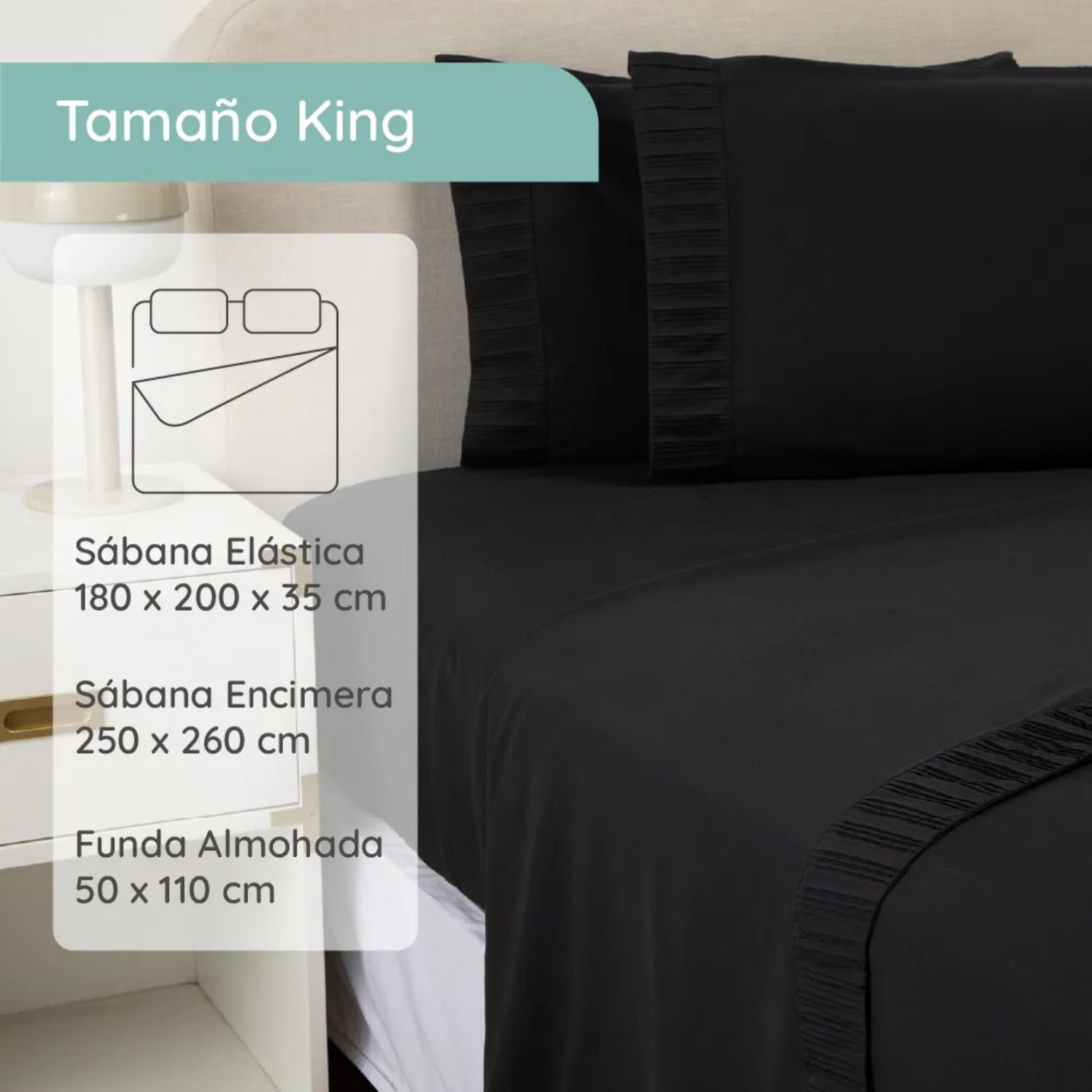 Sabanas Colch&oacute;n King Microfibra 300 Hilos Negro image number 2.0