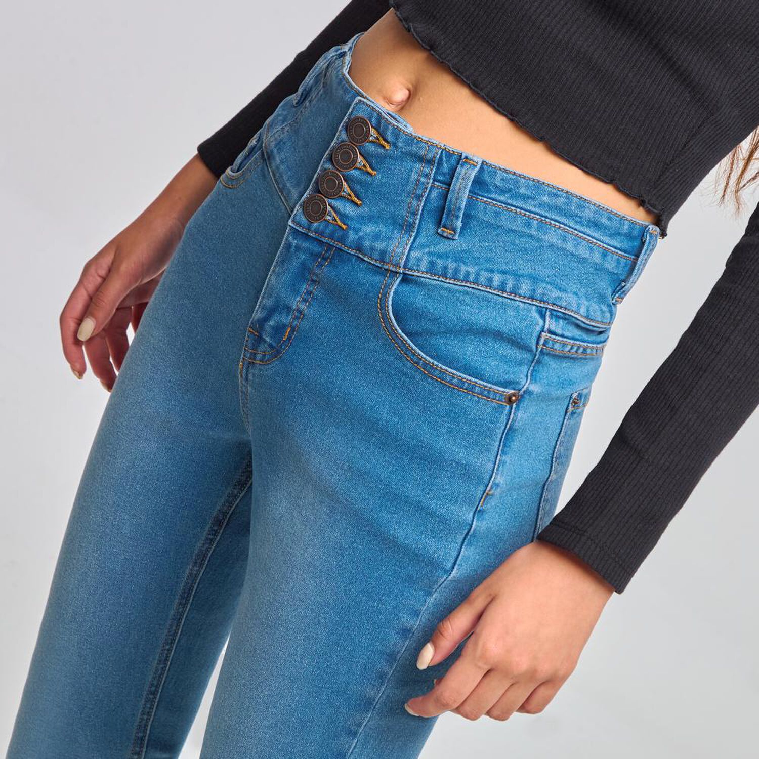 Jeans Pretina Alta Con Botones Skinny Mujer Freedom image number 4.0
