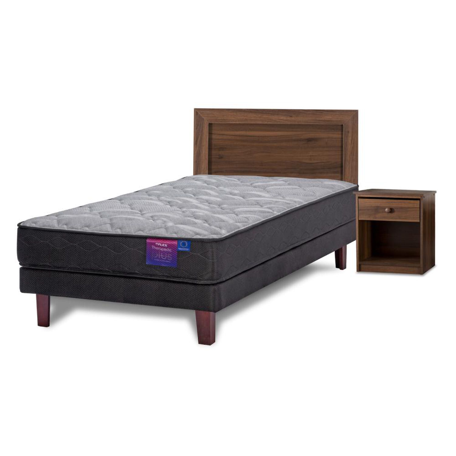 Cama Europea Flex Therapedic Plus / 1.5 Plazas / Base Normal + Set De Maderas image number 0.0