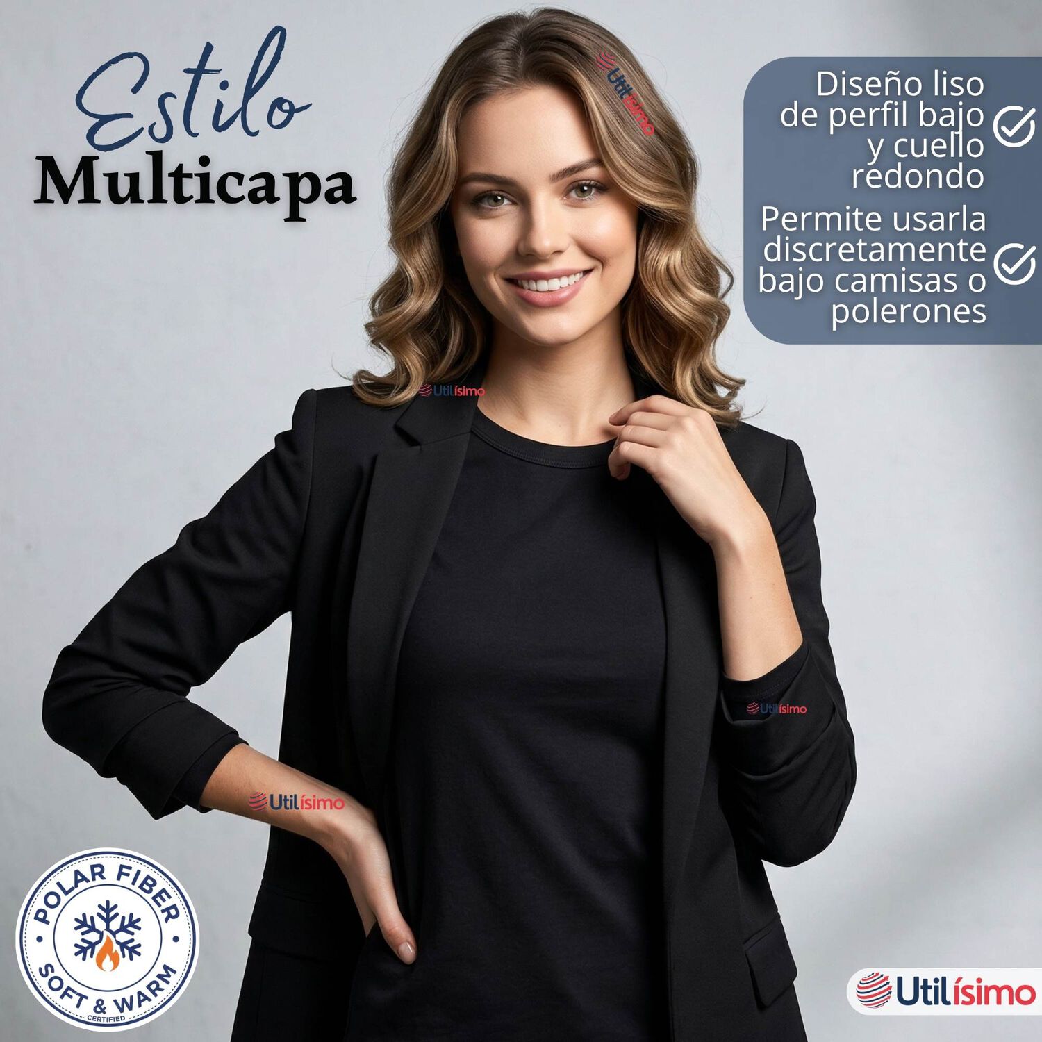 Pack 3 Camisetas Poleras Polar Primera Capa Negro Manga Larga Mujer image number 8.0