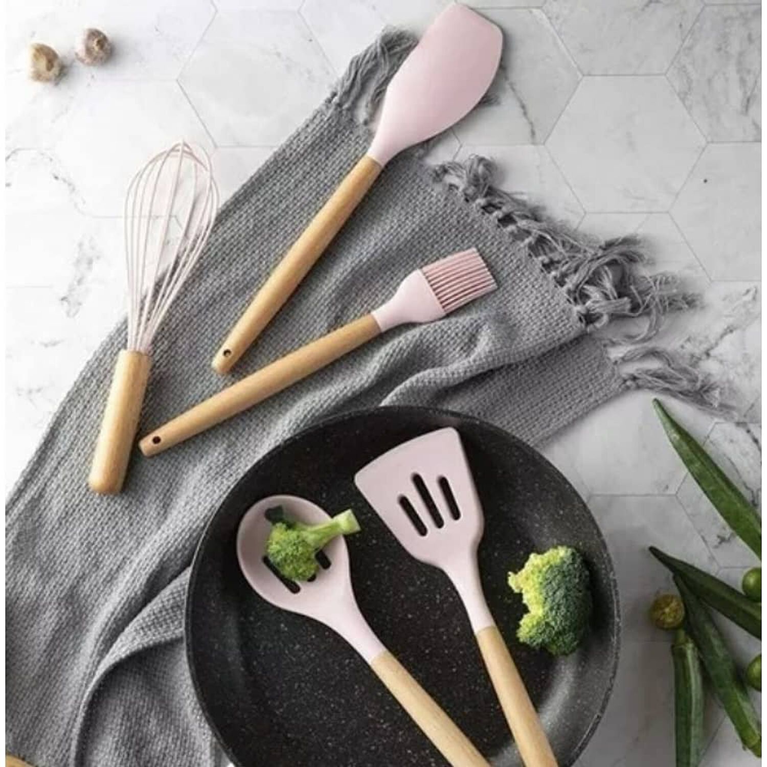 Set 12 Utensilios Cocina Mango Silicona Y Madera Reposter&iacute;a Rosa image number 2.0
