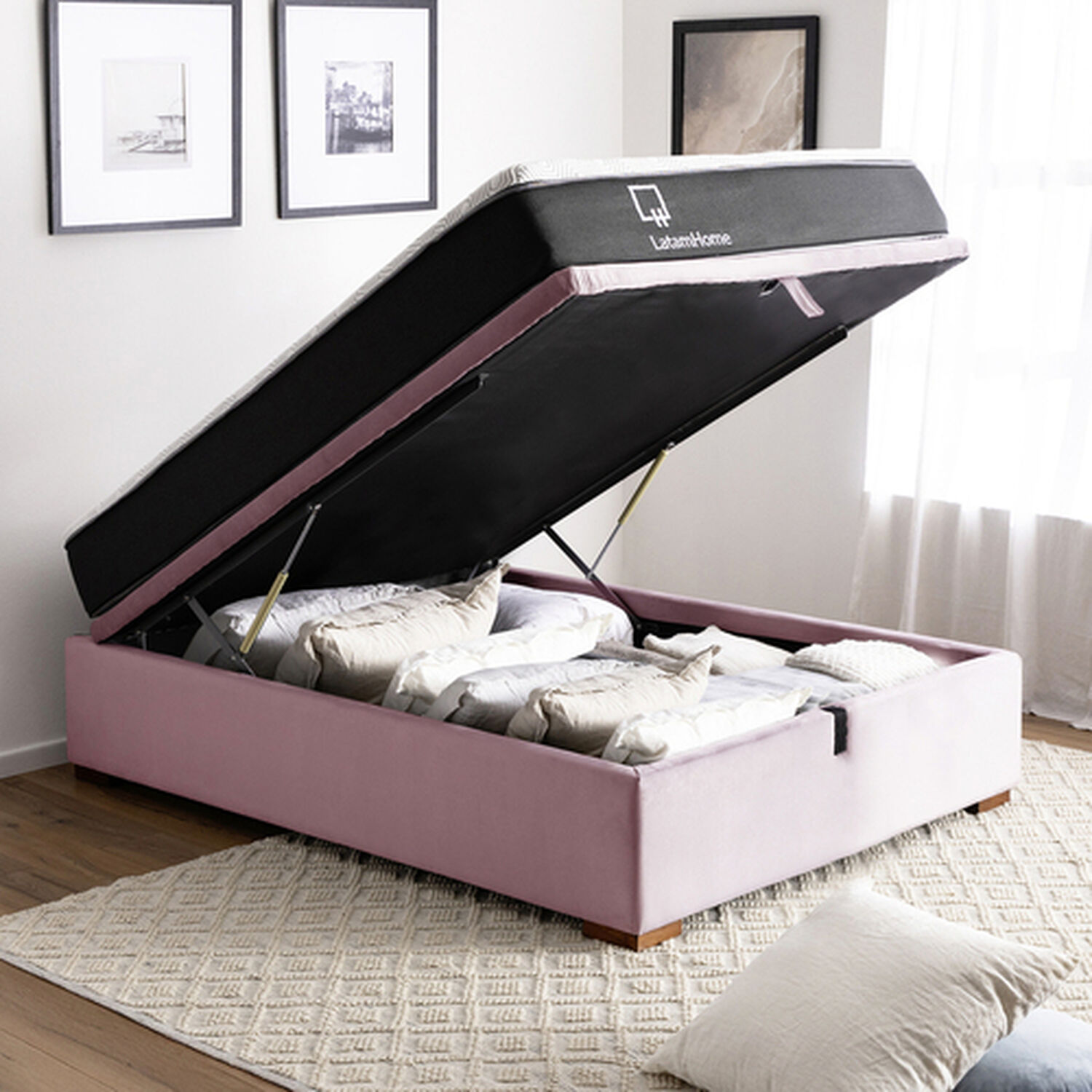 Cama Funcional Boxet 1 1/2 Plaza Colchon Resortes New Top Funda Lavable Palo Rosa image number 0.0