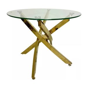 Mesa De Centro 80cm Elegante Con Tope De Vidrio Dubai Gold