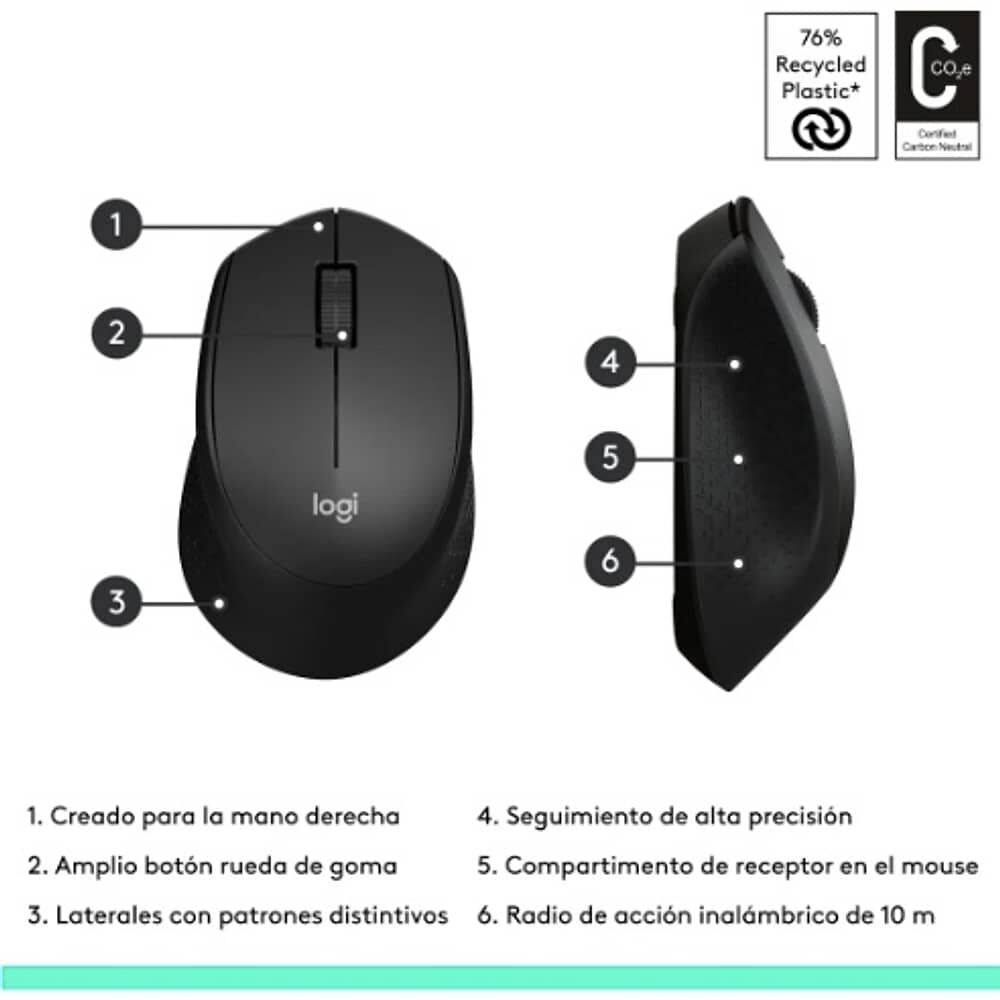 Mouse Inalambrico Logitech M280 Negro image number 5.0