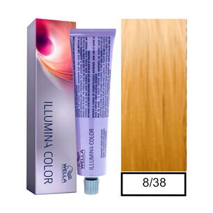 Wella - Tintura Permanente Illumina Color 8/38 Rubio Claro Dorado Perla 60 Ml + Oxidante