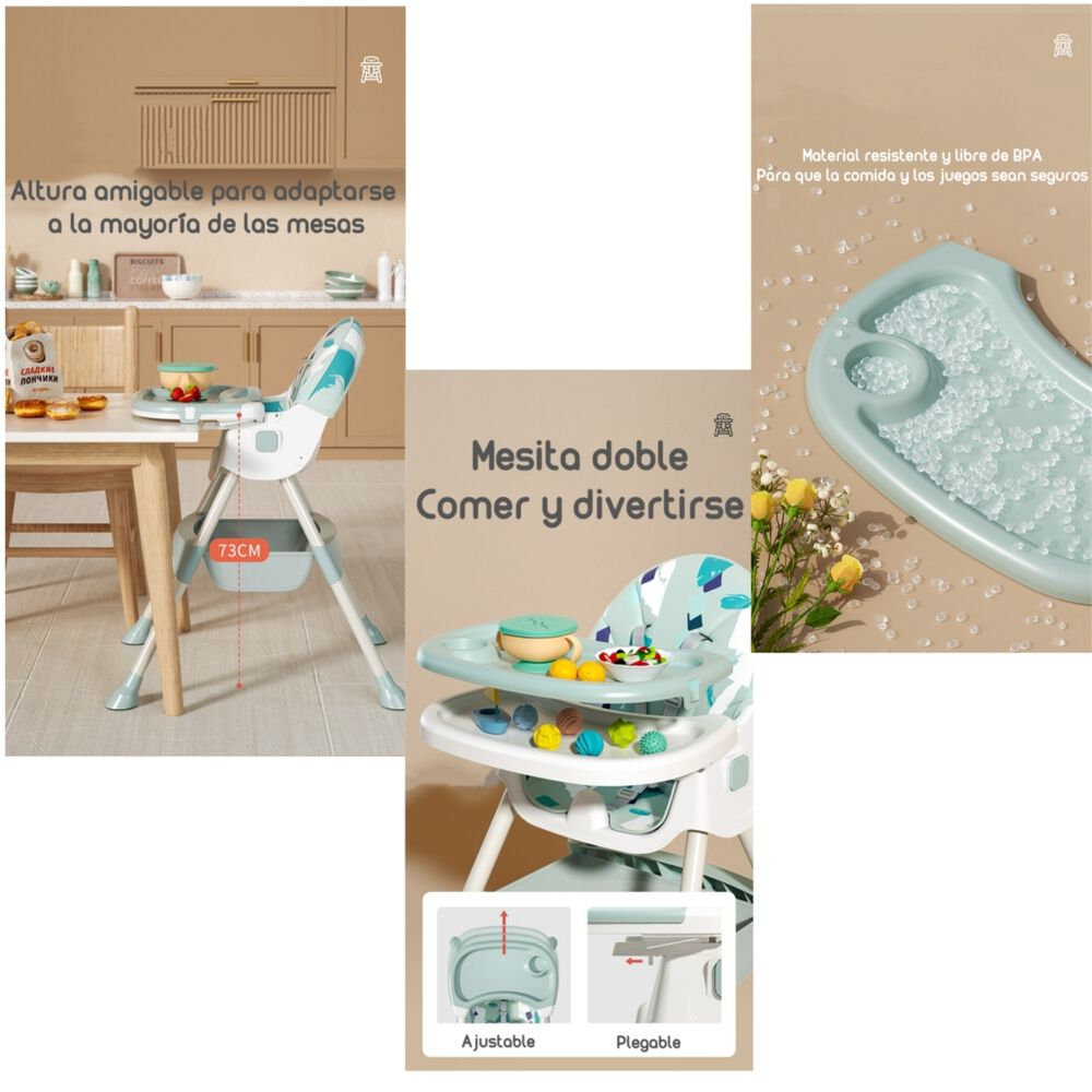 Silla De Comer Mecedora 2 En 1 Con Ruedas Rosada Lubabycas image number 2.0