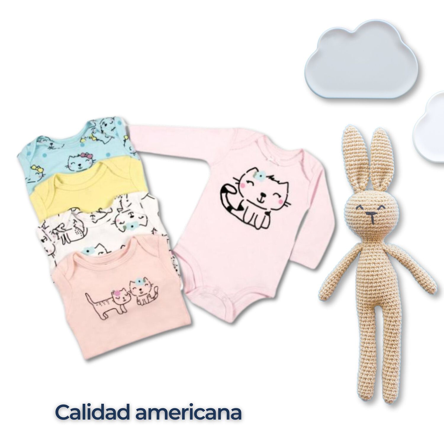 Pack 5 Bodys Ni&ntilde;a Manga Larga Tedmimak 100% Algod&oacute;n Cats Babies image number 5.0