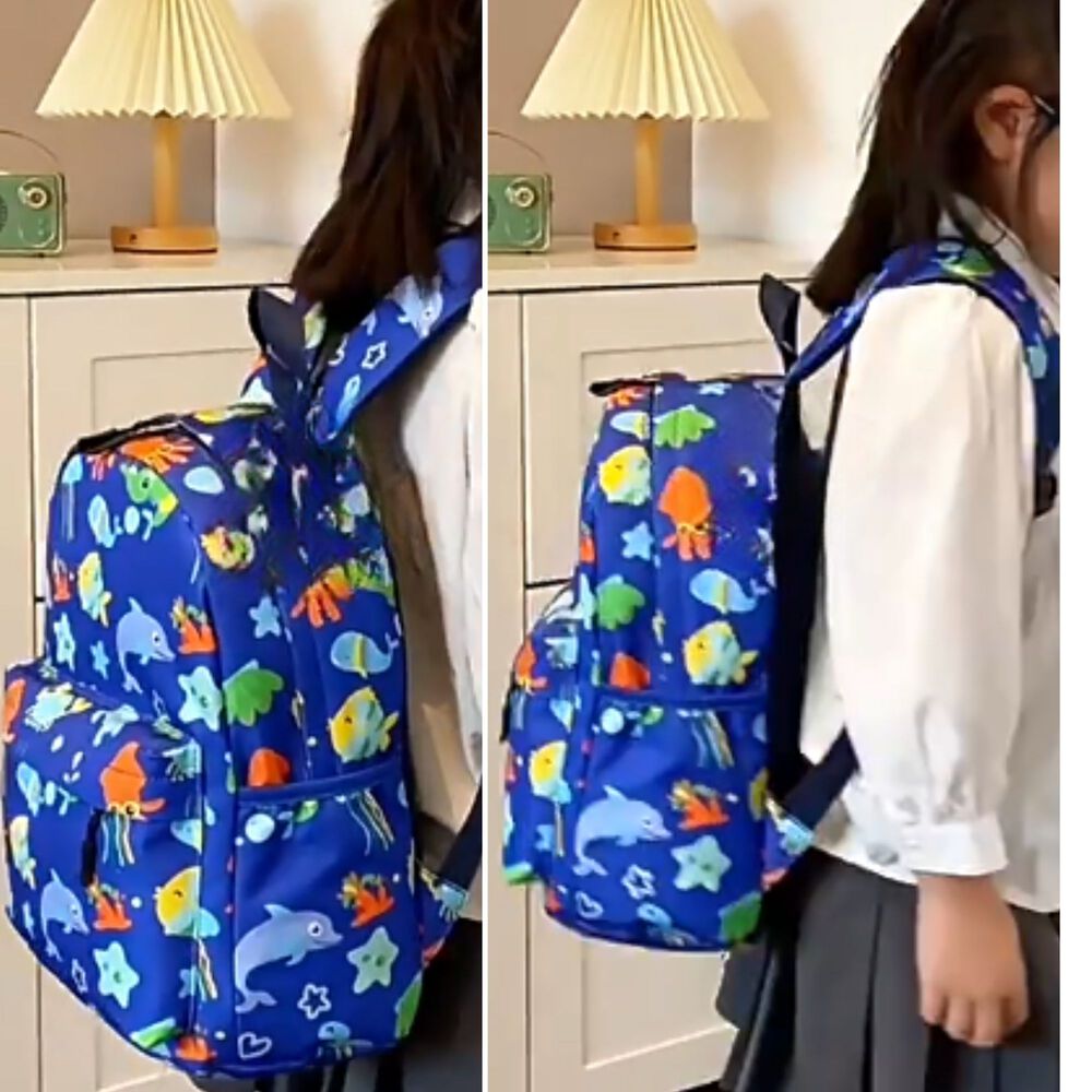 Mochila Infantil Escolar 33cm Ni&ntilde;os Ni&ntilde;as Estampadas Azul Delf&iacute;n image number 3.0