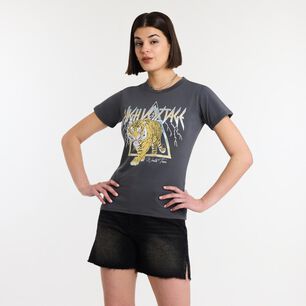 Polera Print Folia Tigre Manga Corta Cuello Redondo Mujer Rolly Go
