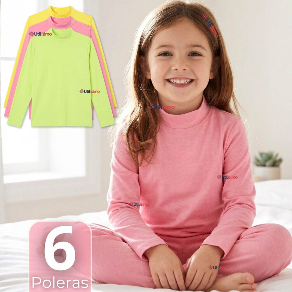Pack 6 Poleras Camisetas Polar Primera Capa Cuello Beatle Manga Larga Colores Surtido Ni&ntilde;a image number 0.0