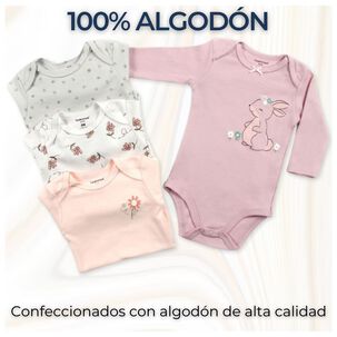 Pack 4 Bodys Beb&eacute; Ni&ntilde;a Manga Larga Tedmimak 100% Algod&oacute;n Rabbit With Flowers