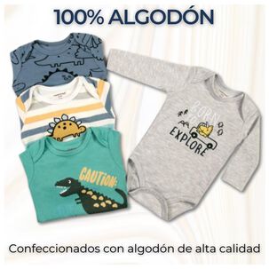 Pack 4 Bodys Ni&ntilde;o Manga Larga Tedmimak 100% Algod&oacute;n Mini Explorers