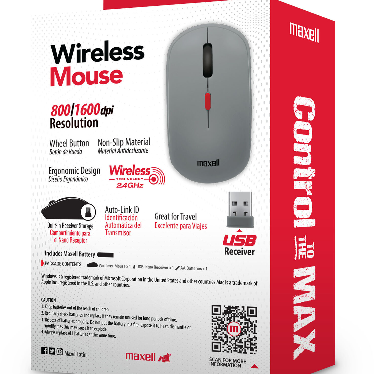 Mouse Inal&aacute;mbrico Maxell 1200 Dpi Mowl-100 Gris image number 3.0