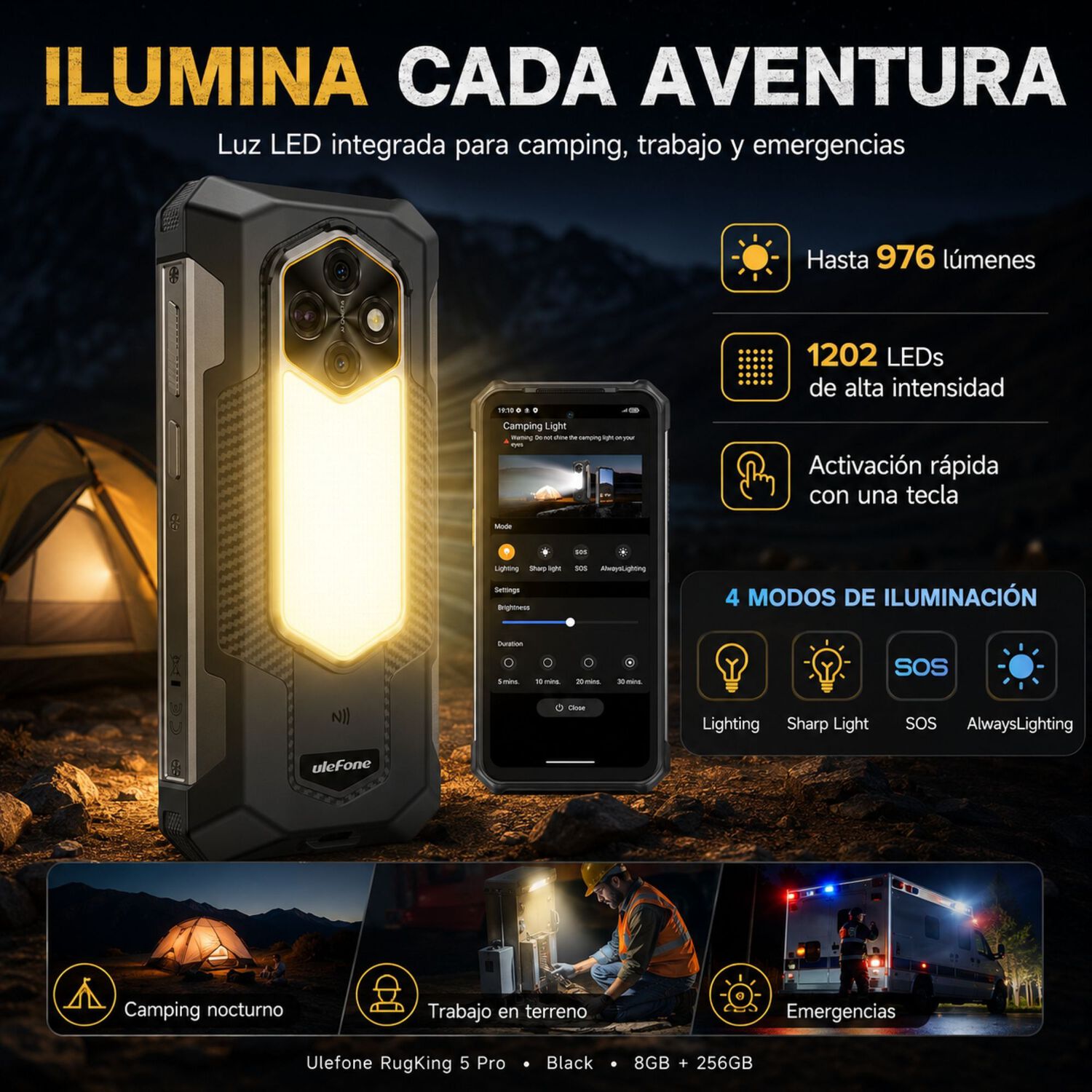 Celular Rugged Ulefone Rugking 5 Pro Bater&iacute;a 20000mah 256gb 16gb image number 2.0