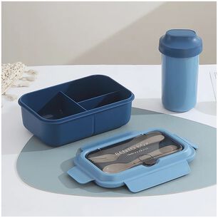 Fiambrera Contenedor Lunch Box 1200 Ml + Vaso T&aacute;per Pl&aacute;stico Blue