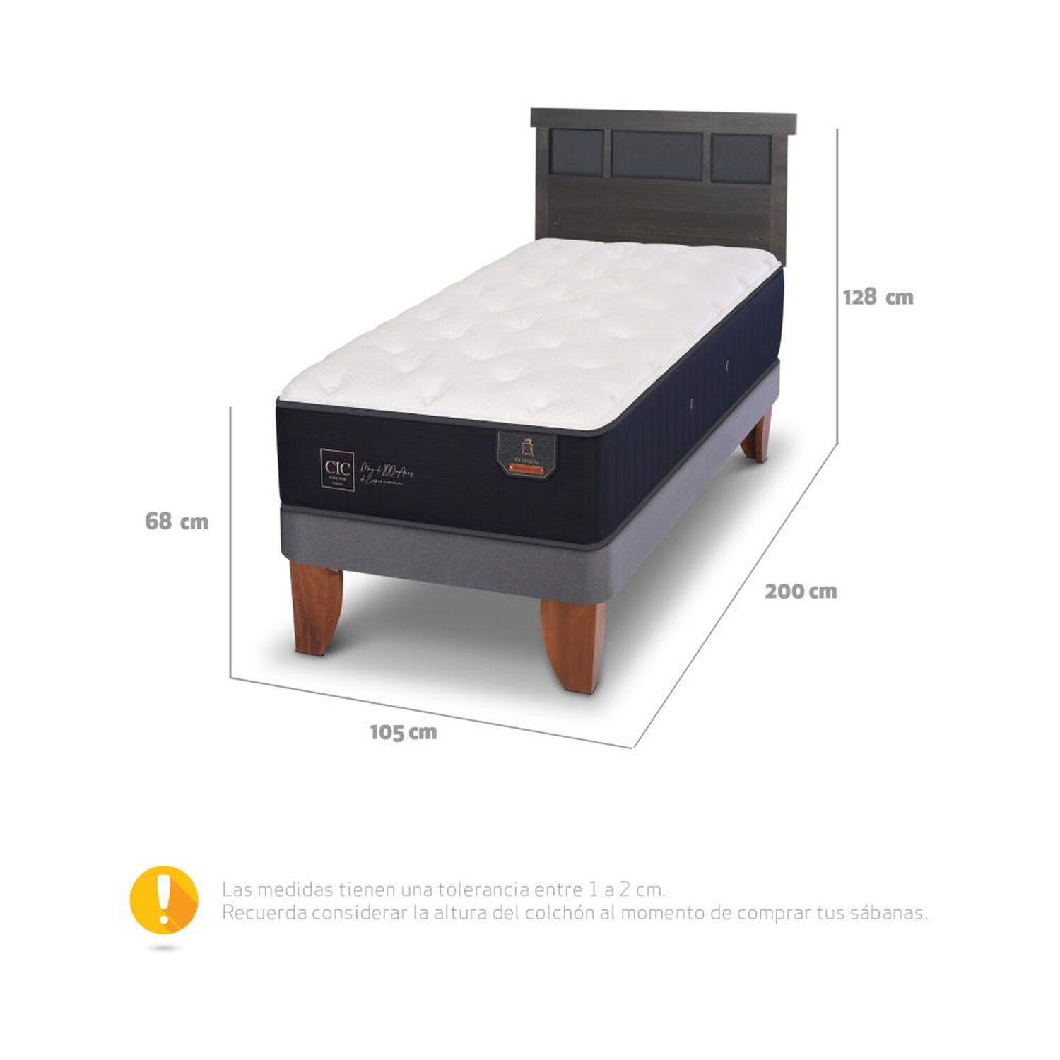 Cama Europea Cic Premium / 1.5 Plazas / Base Normal + Respaldo image number 5.0