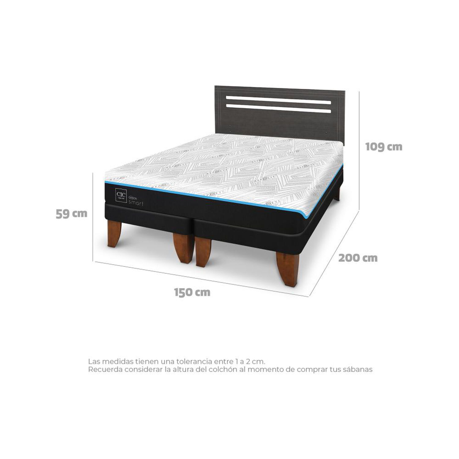 Cama Europea Cic Green Infinity / 2 Plazas / Base Dividida + Respaldo image number 7.0