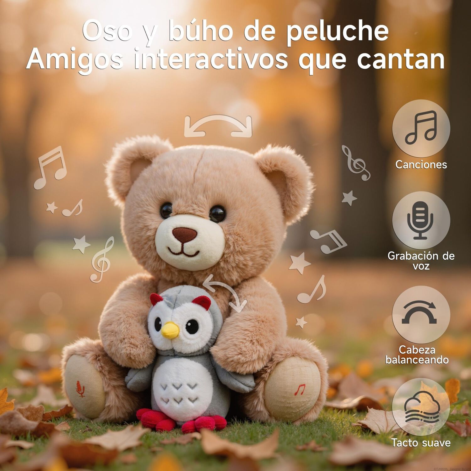 Peluche Interactivo Oso Musical Grabaci&oacute;n Jp008 Lubabycas image number 5.0
