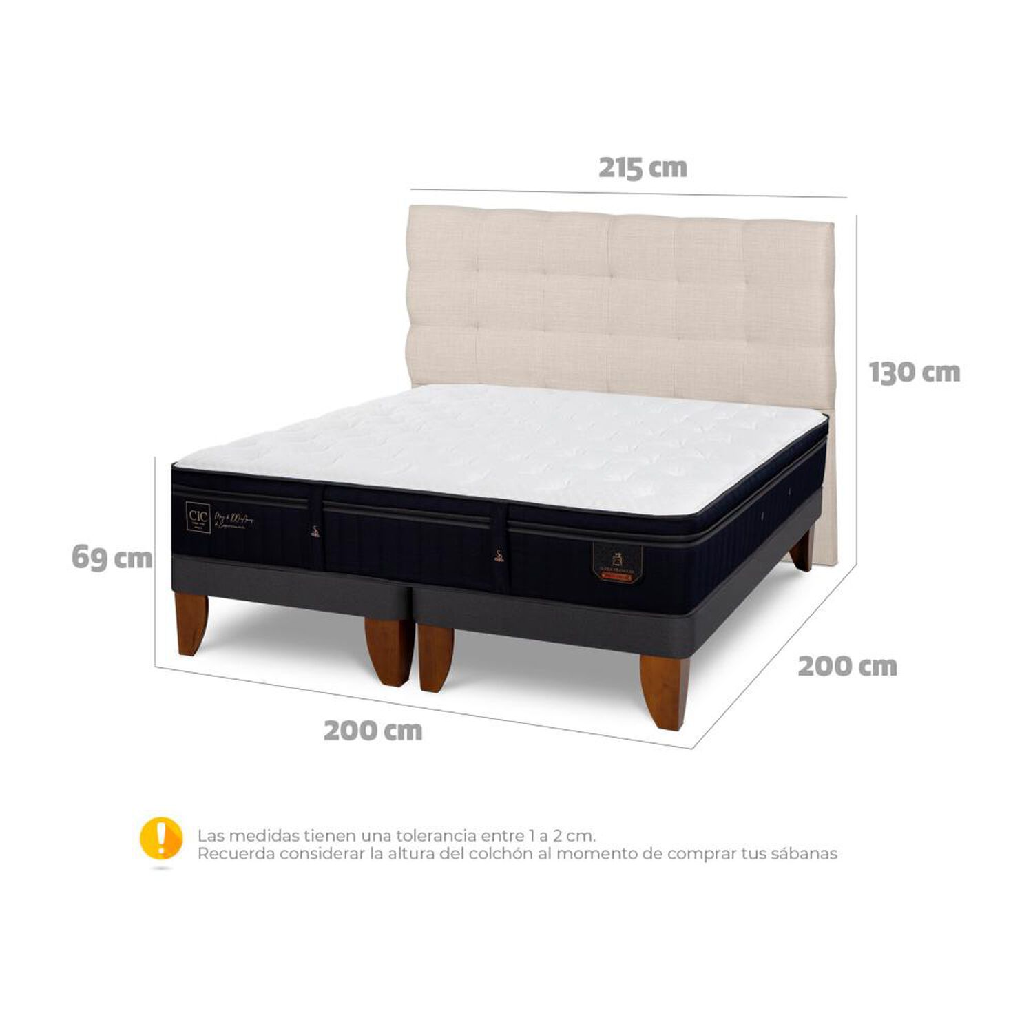 Cama Europea Cic Super Premium / Super King / Base Dividida + Respaldo image number 5.0