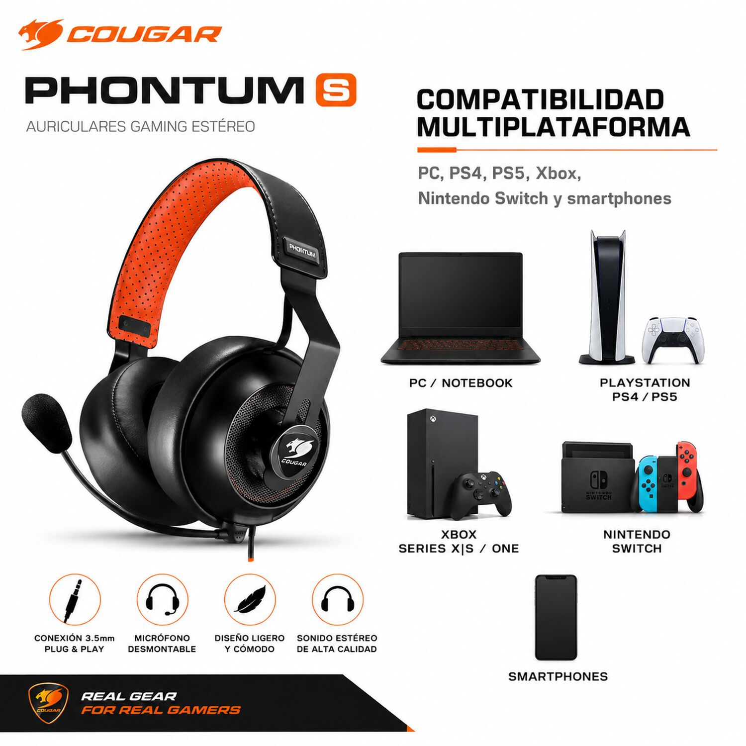 Audifono Gamer Cougar Phontum S Multiplataformas image number 4.0