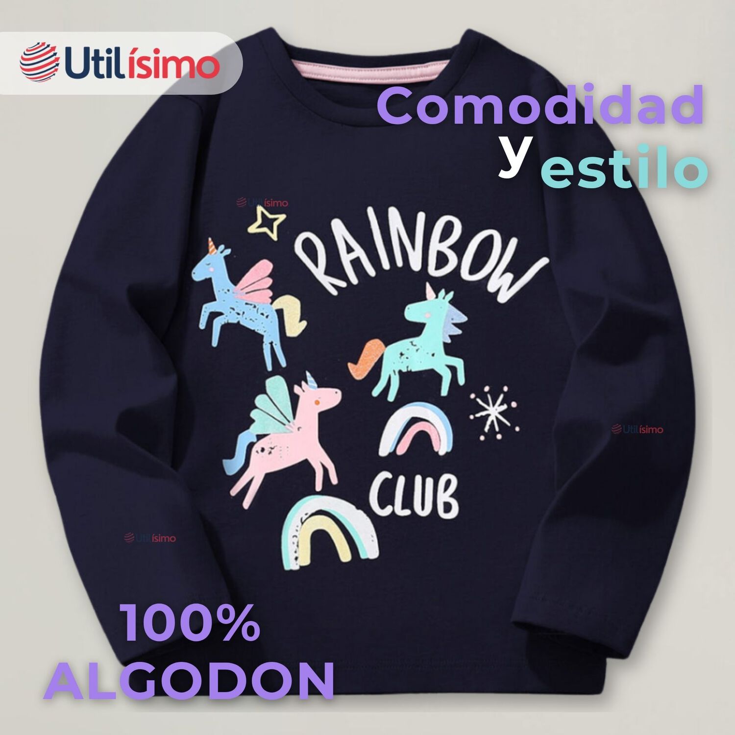 Polera Manga Larga Ni&ntilde;a 100% Algod&oacute;n Unicornios Negro Camiseta image number 1.0