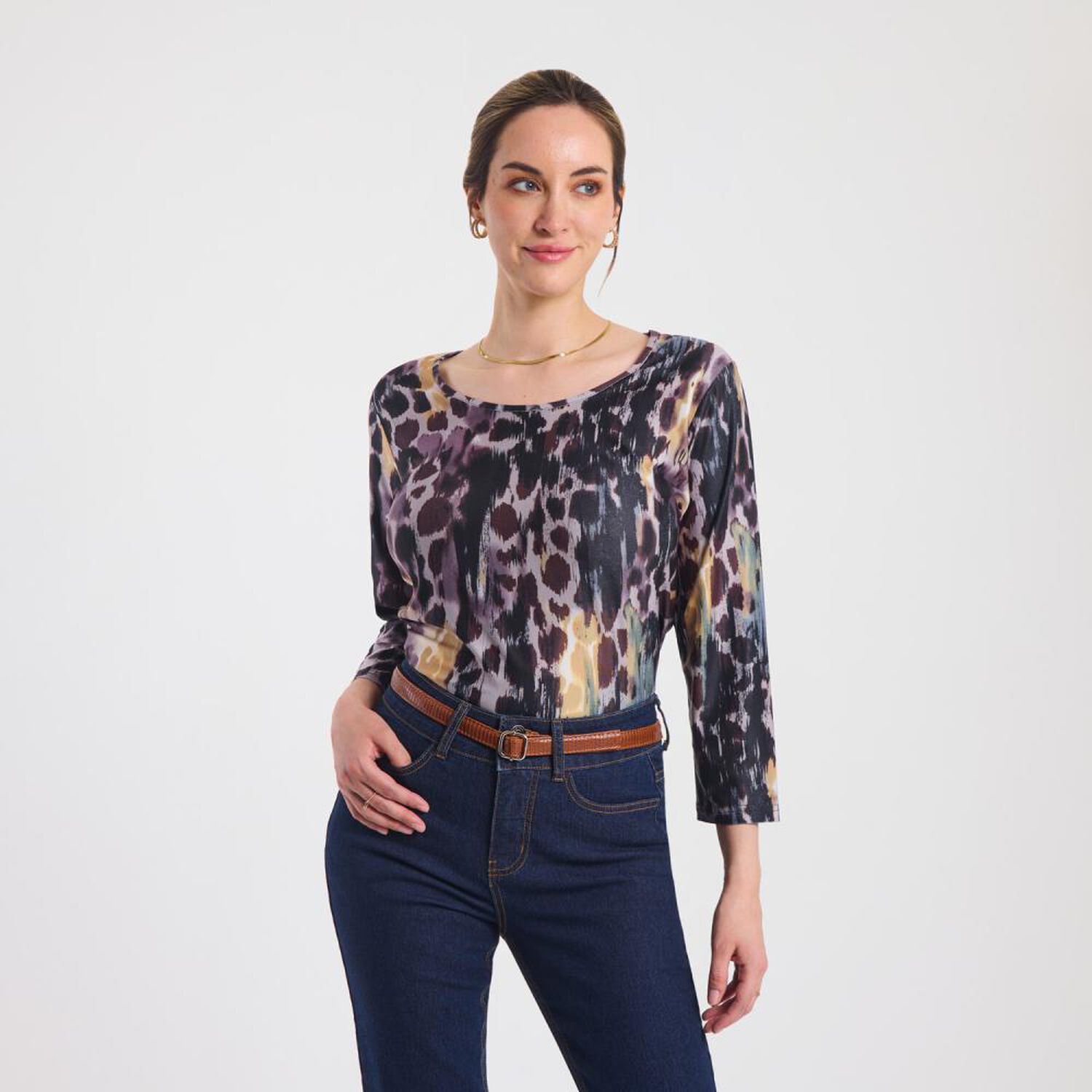 Polera Full Print Manga Larga Cuello Redondo Mujer Lesage image number 0.0