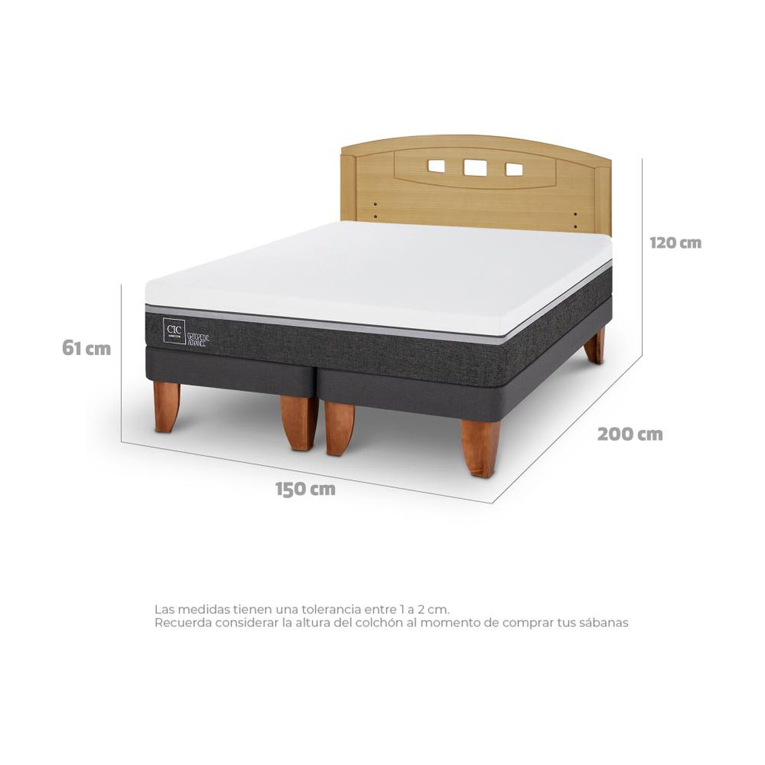Cama Europea Cic Ortopedic Advance / 2 Plazas / Base Dividida + Respaldo image number 3.0