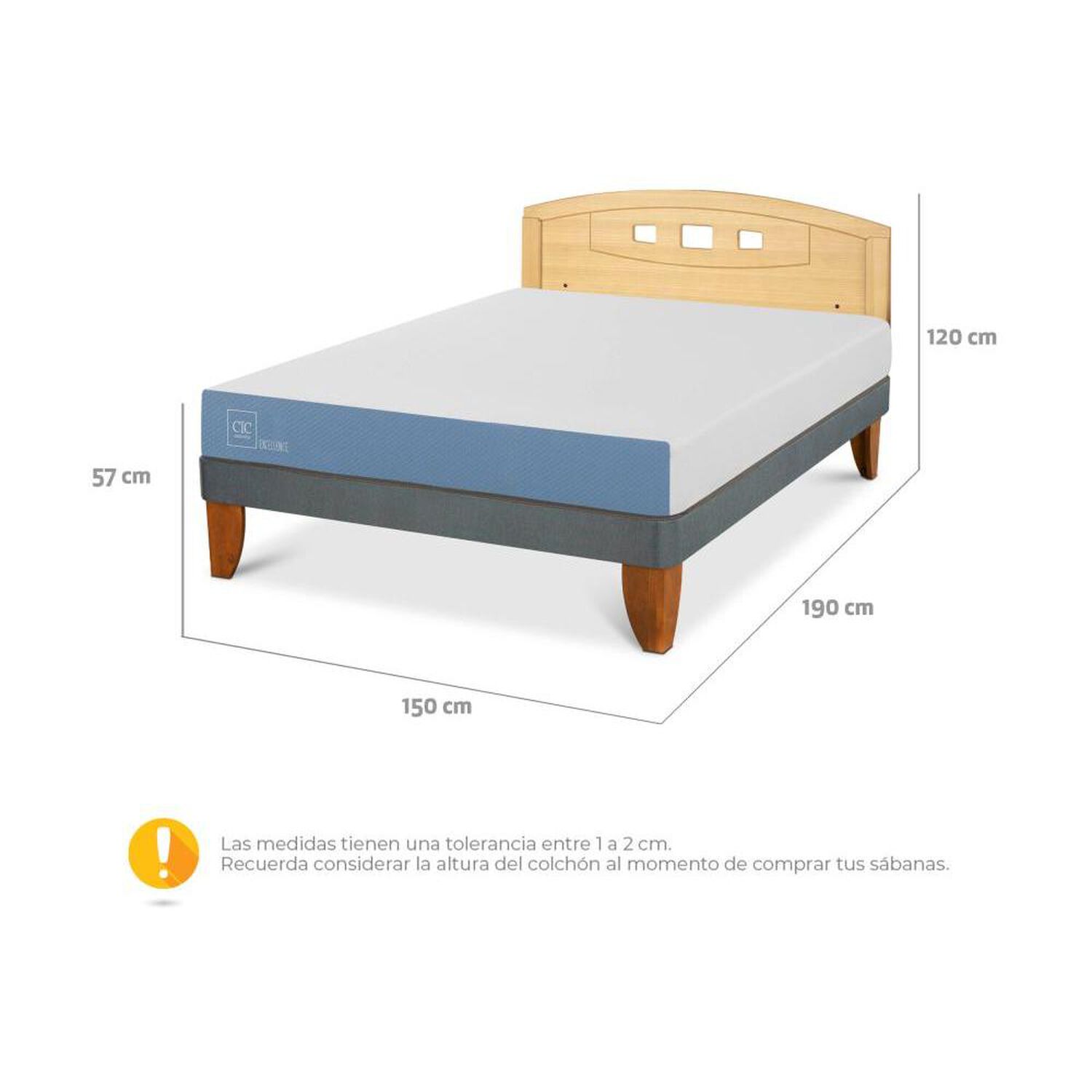 Cama Europea Cic Excellence / 2 Plazas / Base Normal + Respaldo image number 2.0
