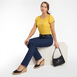 Jeans Botón Con Bolsillo Tiro Medio Regular Mujer Geeps