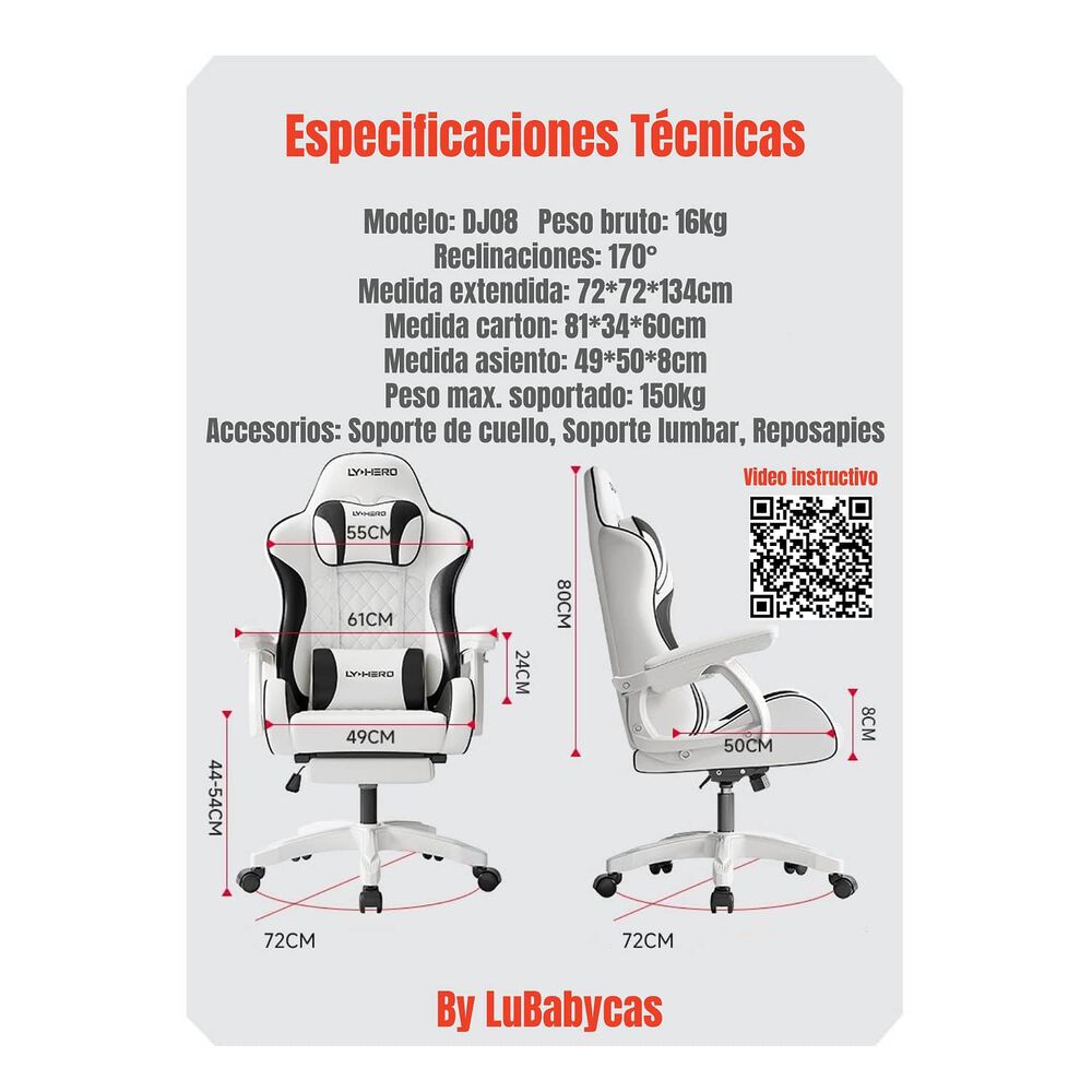 Silla Gamer Ergon&oacute;mica Reclinable Con Reposapies Rosada image number 3.0