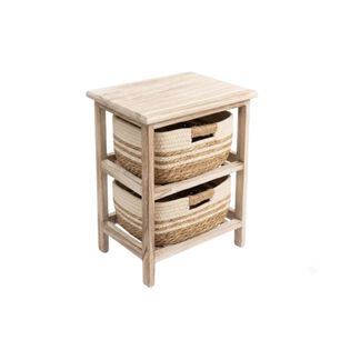 Mueble Organizador R&uacute;stico Madera Con Cestas Tejidas Living