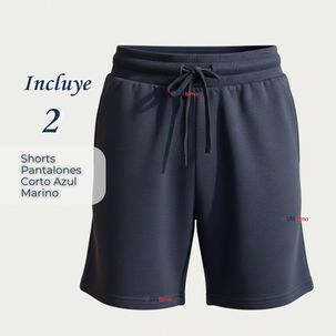 Pack 2 Pantal&oacute;n Corto Short Escolar Juvenil Algod&oacute;n Deportivo Azul Marino