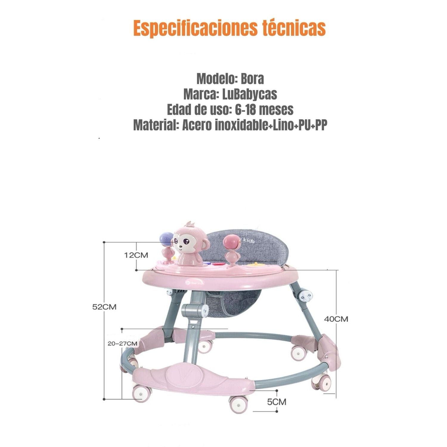 Andador Caminador Plegable Apoya Pies Bora Rosado Lubabycas image number 8.0