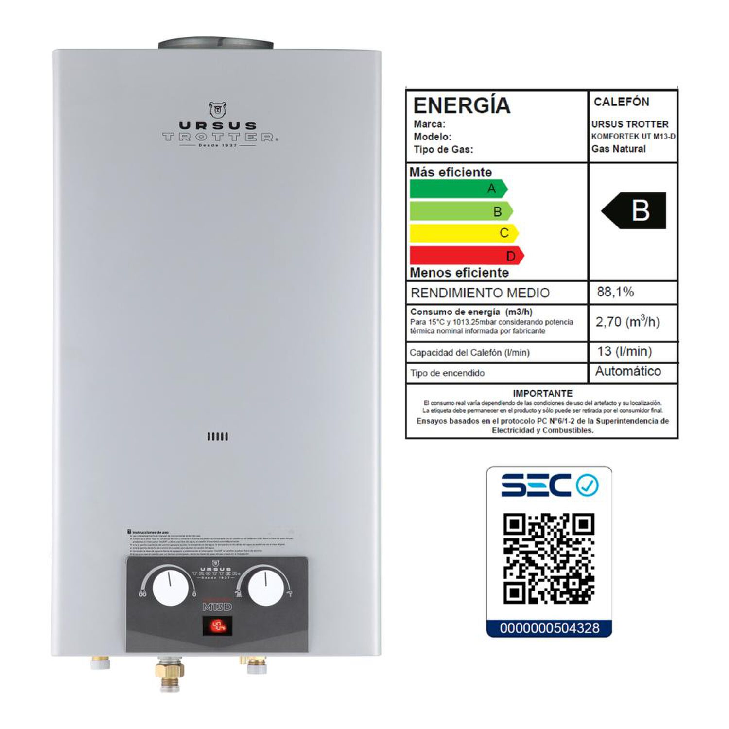 Calefont Ursus Trotter Komfortek UT M13-D GN / Tiro Natural / Gas Natural  / 13 Litros image number 4.0