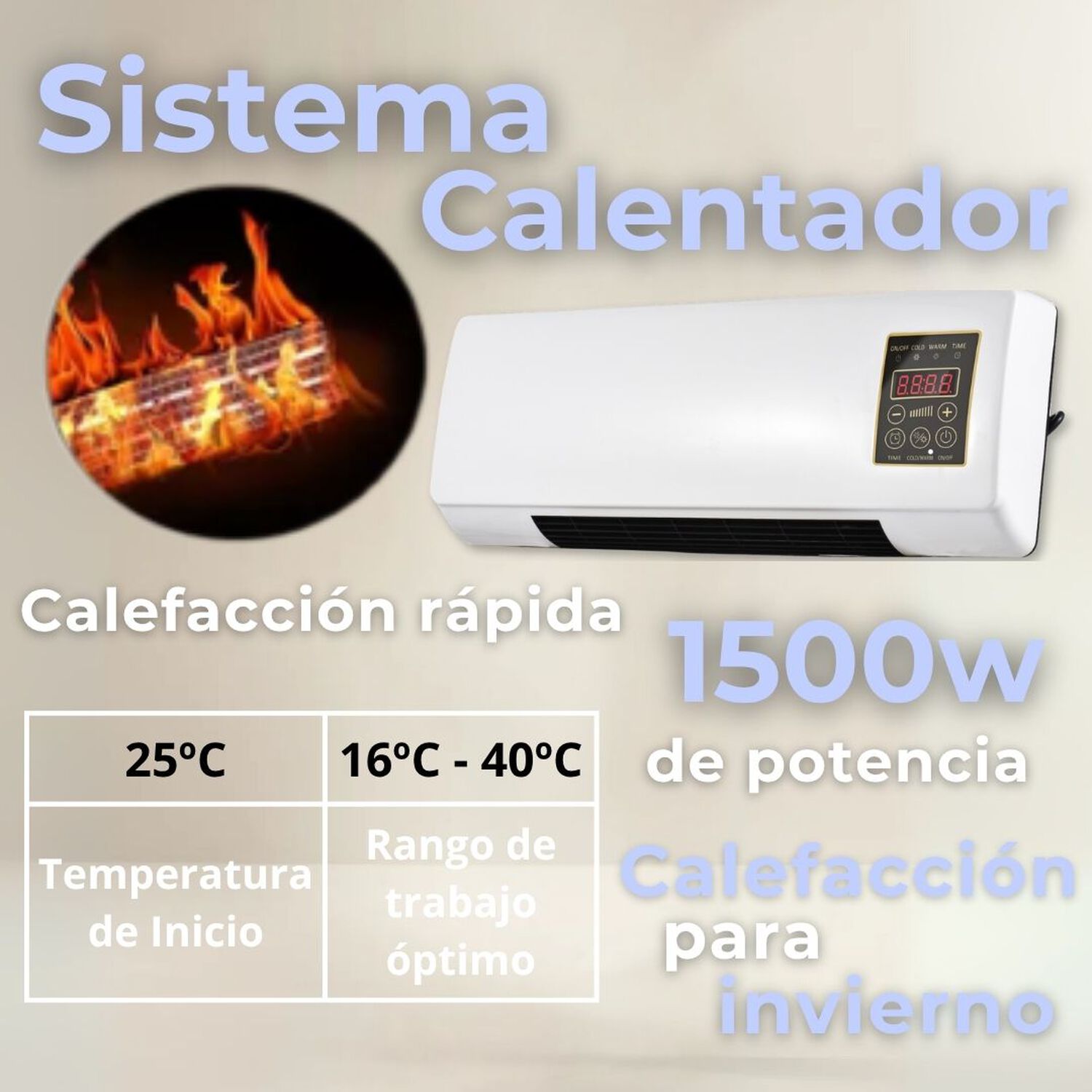 Calefactor Y Ventilador 2 En 1 Port&aacute;til Modular Pared Mesa image number 2.0