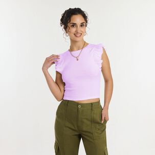 Polera Manga Corta Con Vuelos Cuello Redondo Mujer Freedom